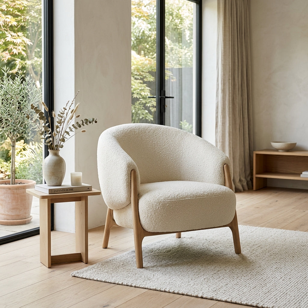 Poltrona Bouclé Creme — Design Assinado